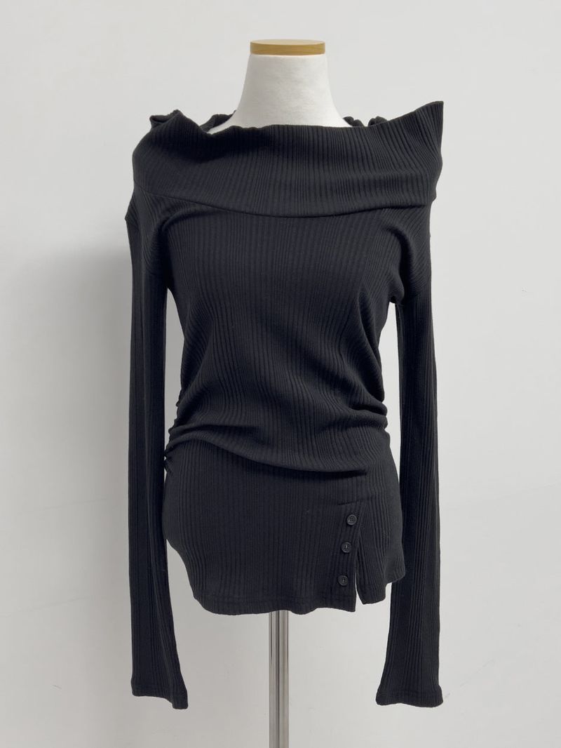 Slit Ribbed Off-Shoulder T-Shirt