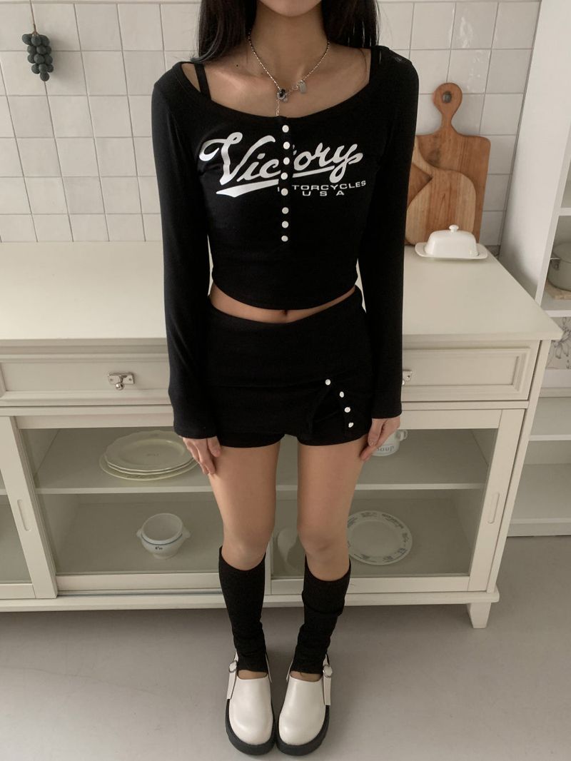 Color Block Button Folding Skirt Pants (3 colors)