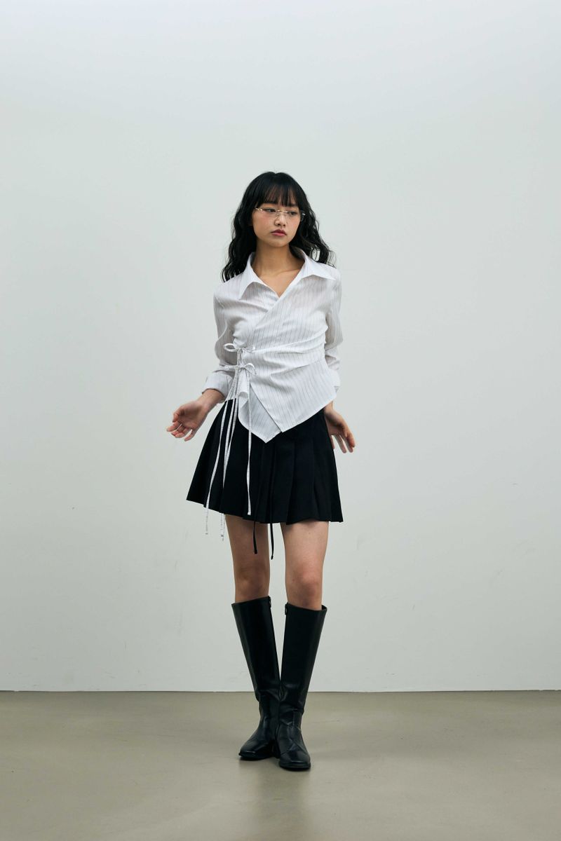 EVE STRIPE WRAP SHIRT / WHITE