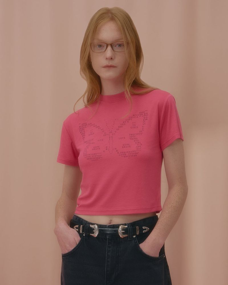 TEXT BUTTERFLY CROP TSHIRT-PINK