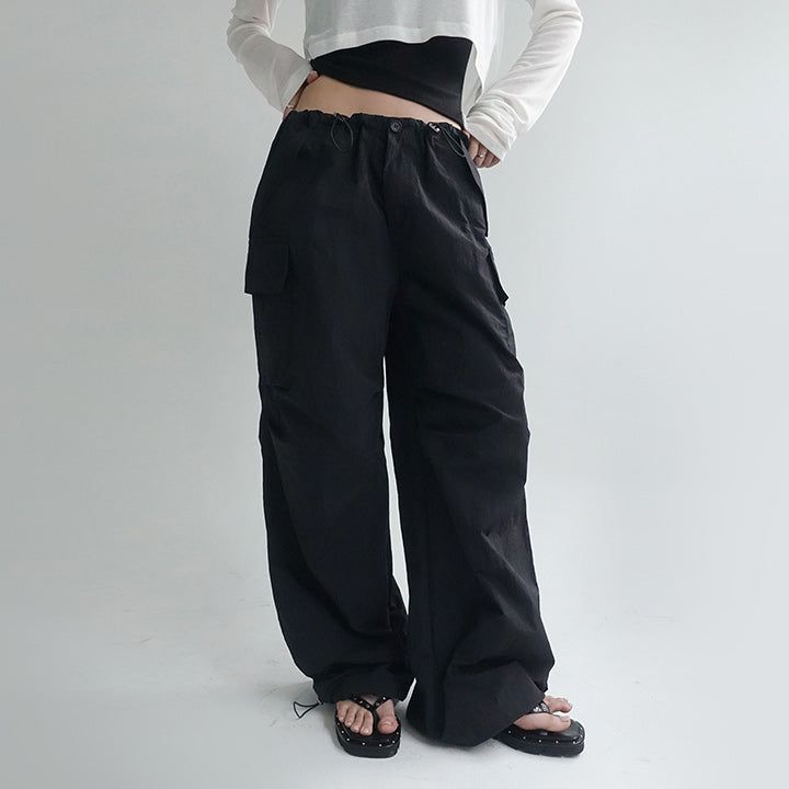 [Made] [Reden] String Banding Cargo Two-Way Parachute Nylon Wide Pants - 4 color