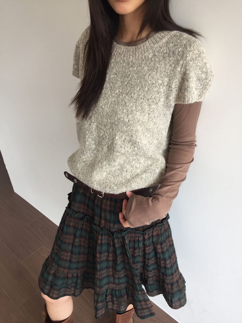 Kiko cap sleeve half knit (2color)