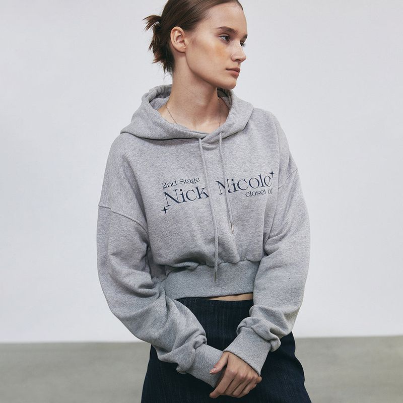 NICOLE SIGNATURE LOGO CROP HOODY_MELANGE GRAY