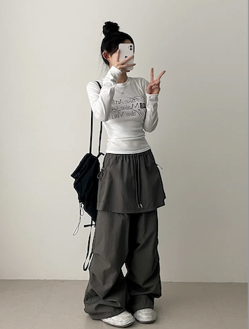 Log banding layered pocket skirt pants