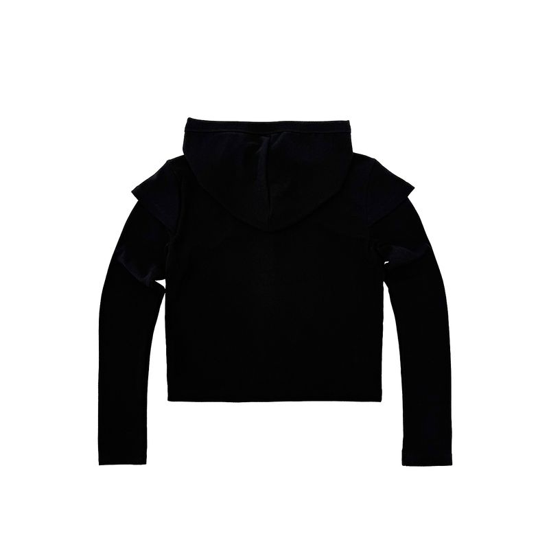 Cap Sleeve Hooded Cardigan [Black]