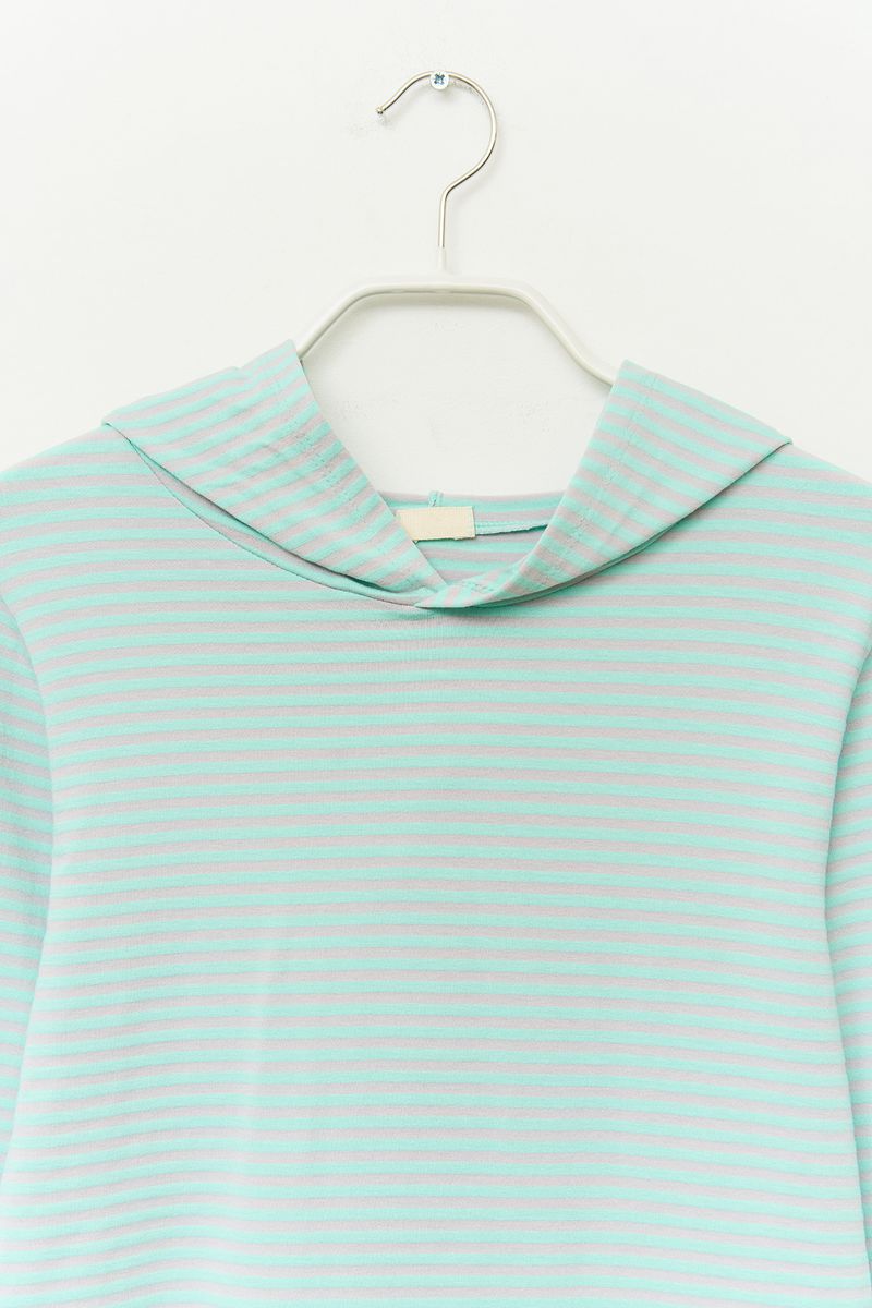 (W) Mee Striped Hooded Top