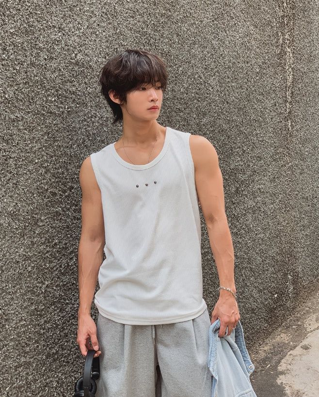 Triple Stud Ribbed Sleeveless Top