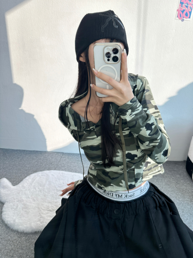 CROP MILITARY HOODIE💚🖤
