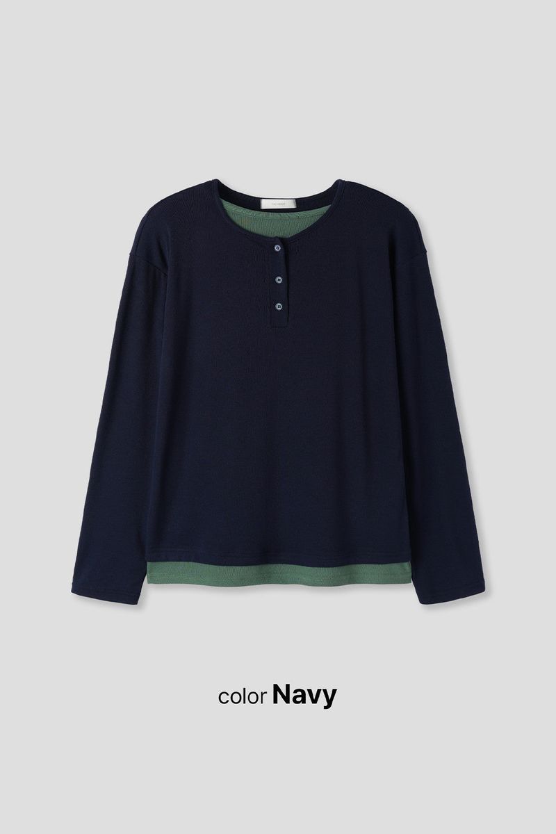 Henley neck layered long sleeves