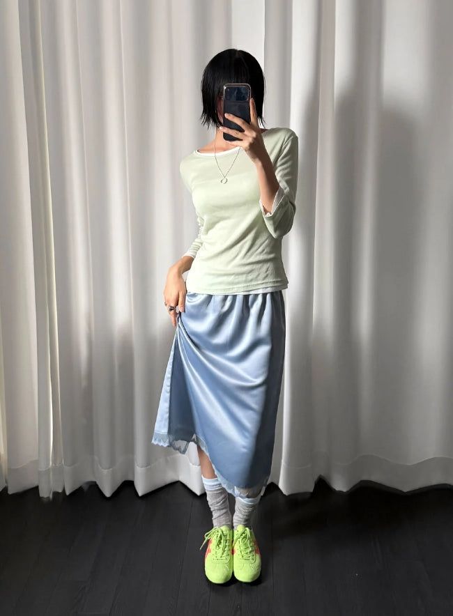 LILY SATIN MIDI SKIRT