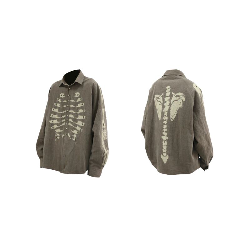 RELABEL('BONE) Lyocell cotton texture, rock pattern, bone gemstone, rivet button, silhouette, long-sleeved shirt
