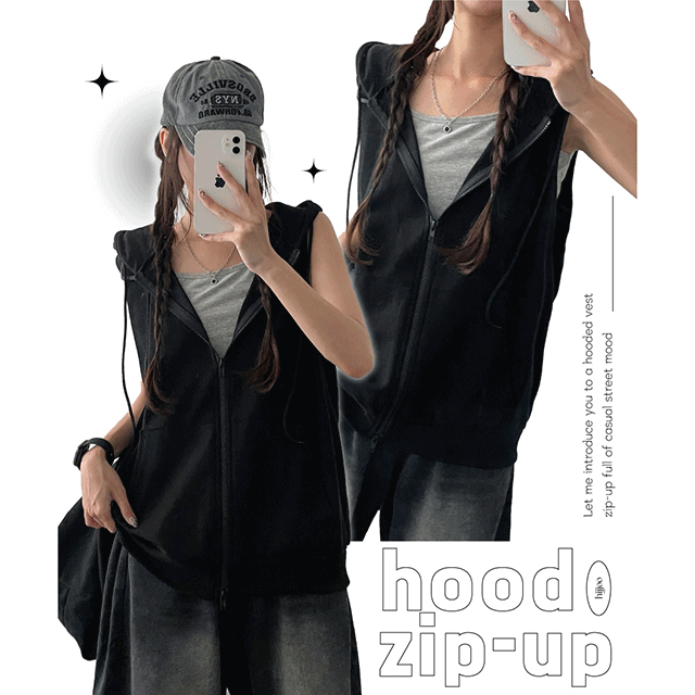 hijjoo（ハイチュー）の「MELNE Hooded Vest Zip-Up (3 colors)（Tops）」