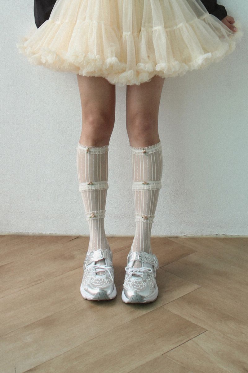 mini flower half stockings (beige)
