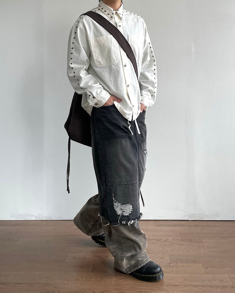 Destroyed Layered Camo Denim Pants