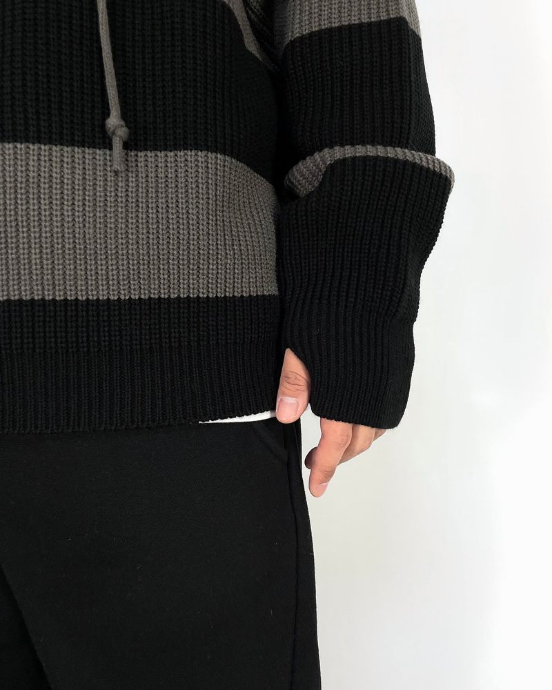 Stripe Warmer Hood-Knitwear