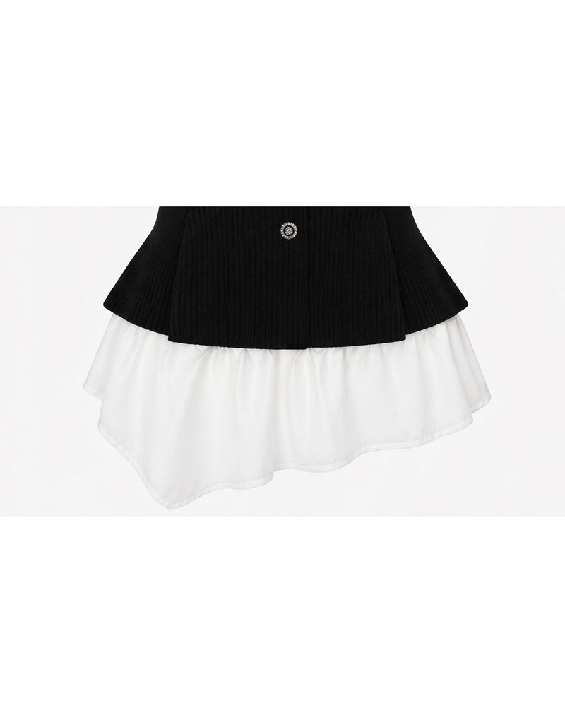 Julie Ribbed Button Bustier Layered Blouse White