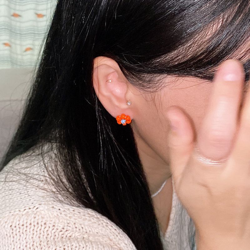 [MADE]Tangerin Blue Flower Beads Earing
