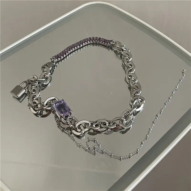 0062 [Monsta X I.M pick] Violet square zirconia chain dropped necklace