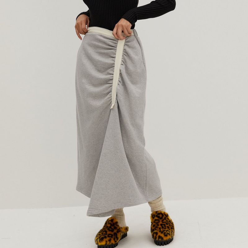 Shirring Jerjey Skirt Melange Gray