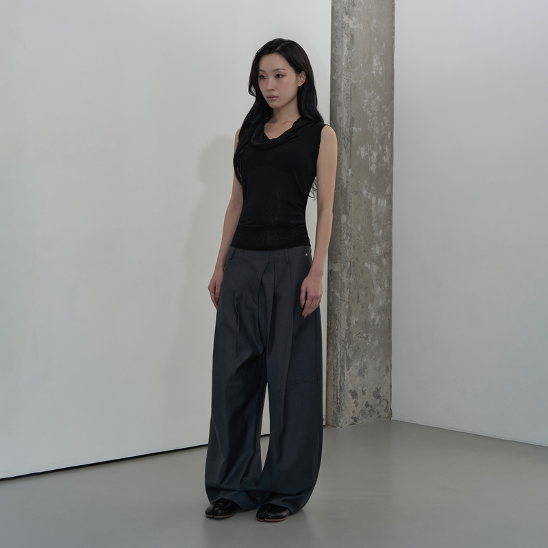 MESH HOODED SLEEVELESS TOP (BLACK)