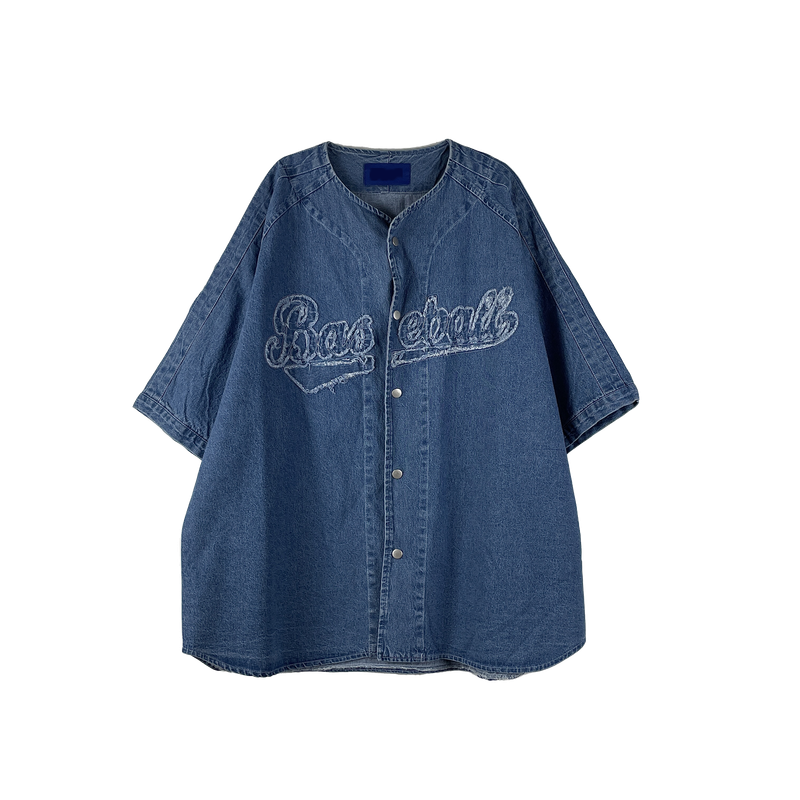 Baseball denim short-sleeved shirt