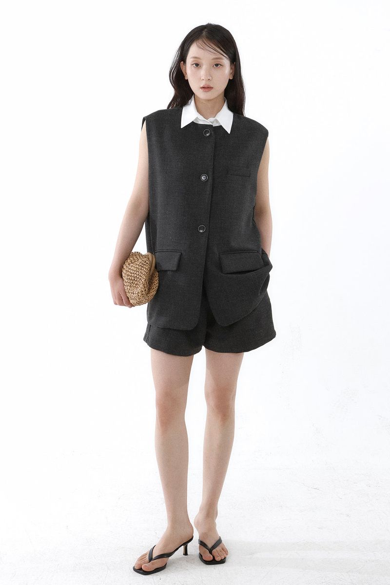 FRONT BELT SHORTS_CHARCOAL