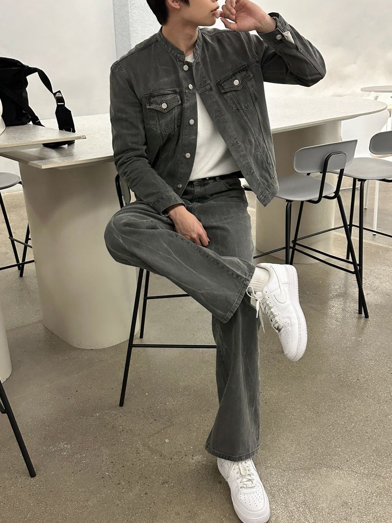 LMN Semi-Over China Setup Denim Jacket (Gray)