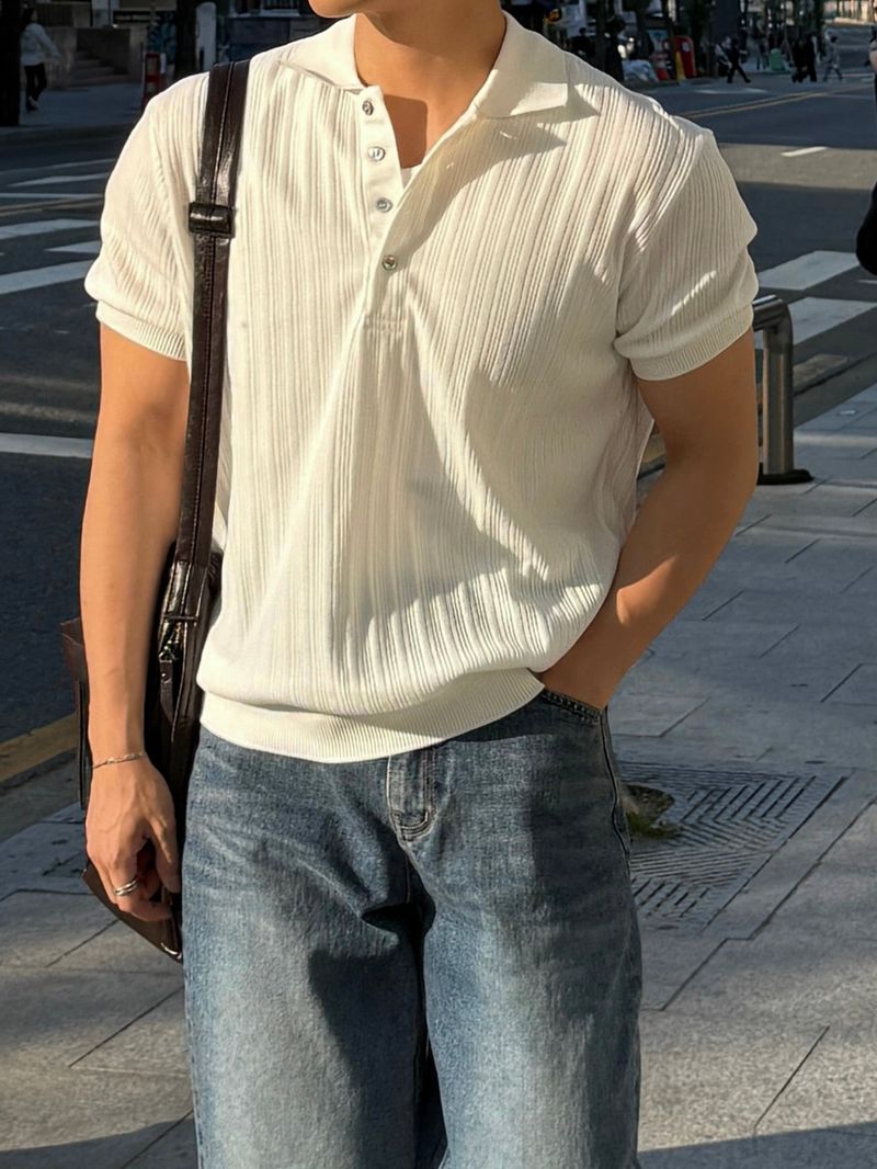 Texture collar knitwear short-sleeve