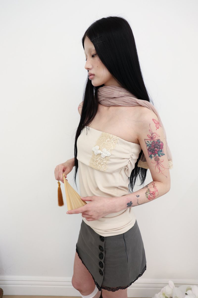 [香] Belle Lace Midi Skirt (3-way) (Beige)