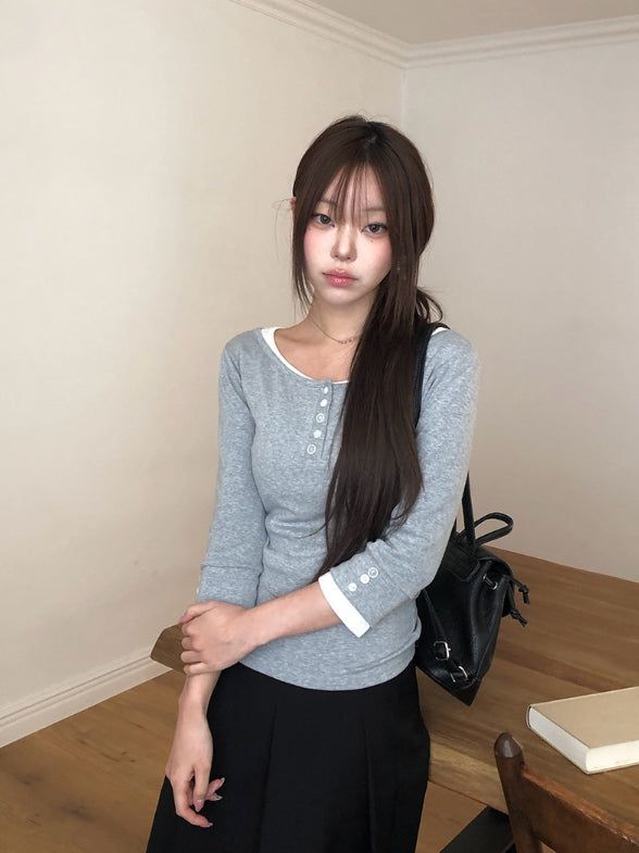 anyonemore（エニーワンモアー）の「26SS★ [MADE] Oeun Round Button Three Quarter Sleeve T-Shirt（Tops）」