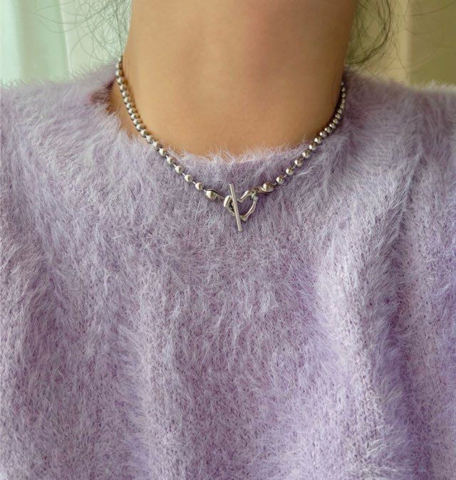 cho Ball Chain Heart Bold Daily Look Choker Short Necklace