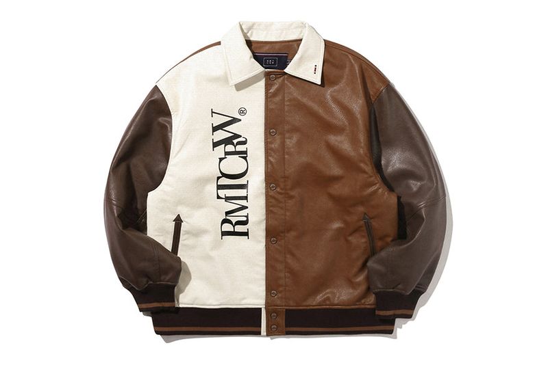 VEGAN LEATHER VARSITY JACKET_BROWN