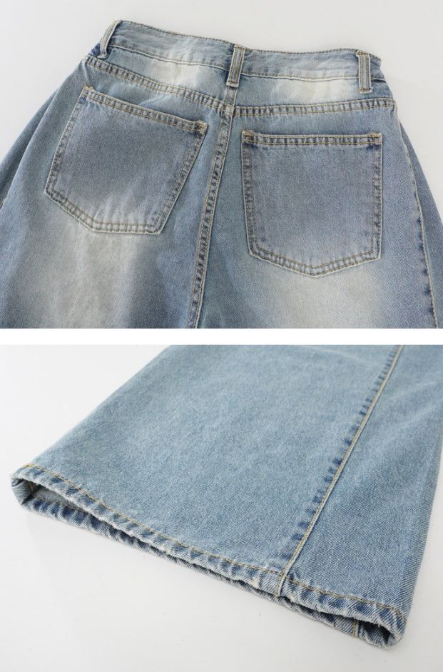 Side folding wide fit denim pants