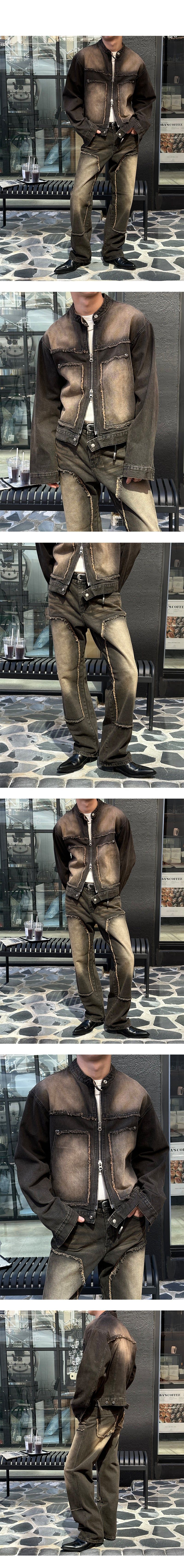  [SET UP가능] Tin black cutting denim jacket
