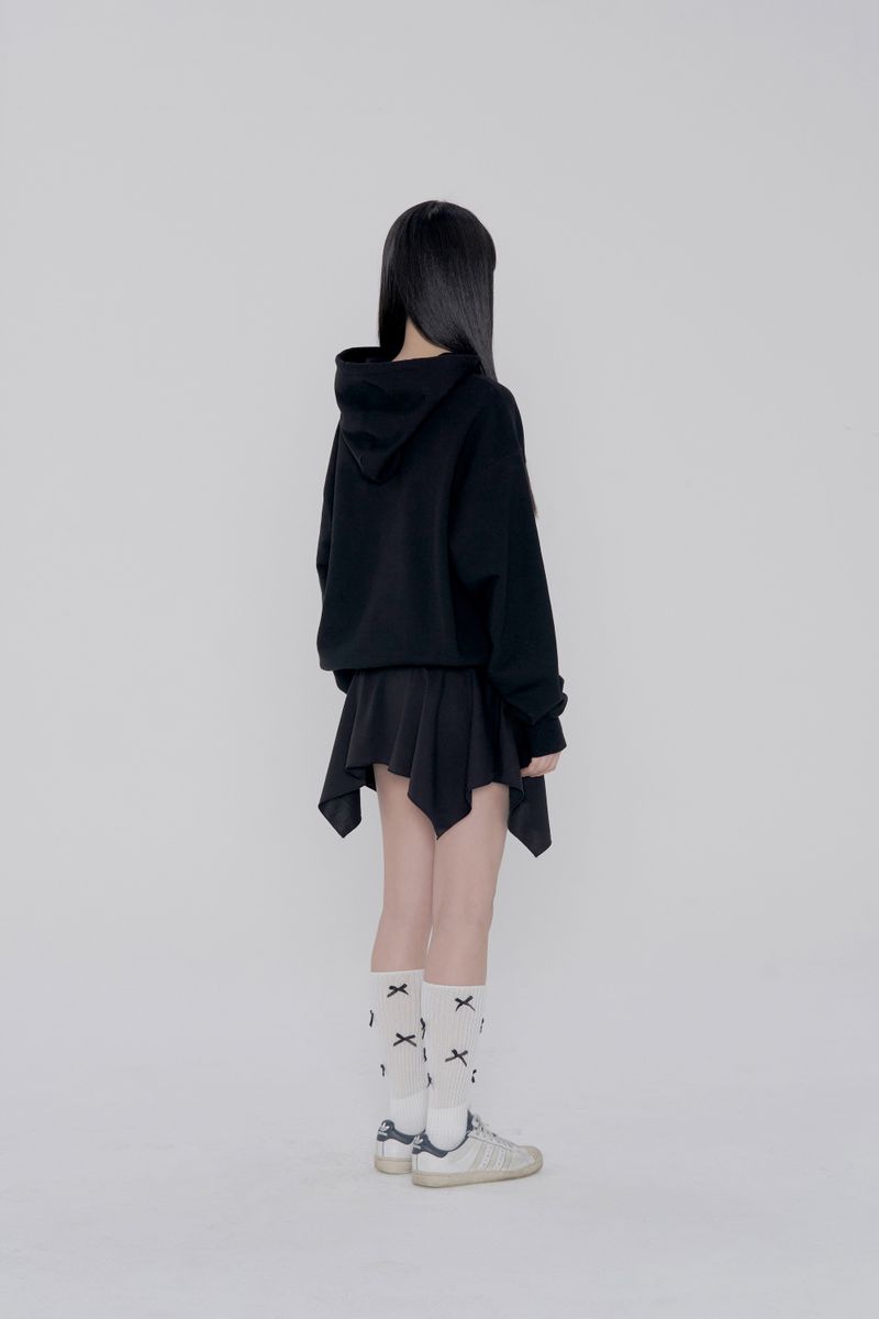 RIBBON LOGO HOODIE - BLACK