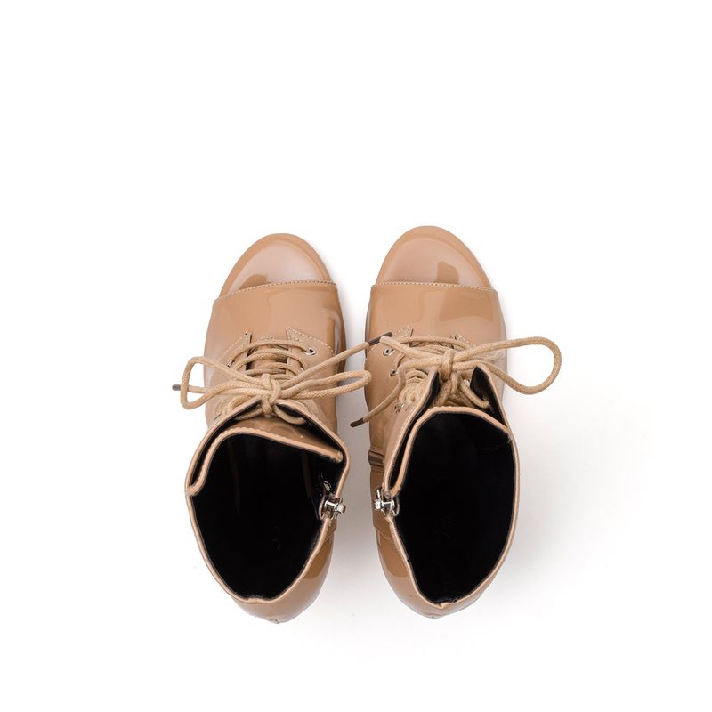 Satin Enamel Lace-Up Open Toe Heel(Beige)