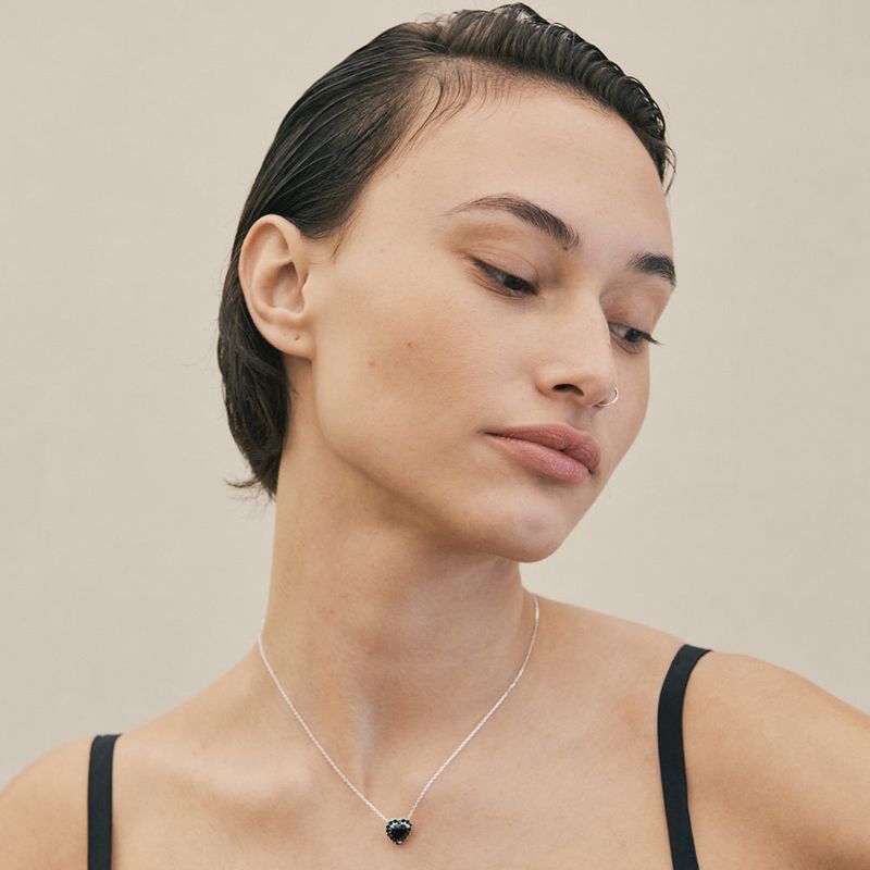 Crystal Heart Necklace (Black)