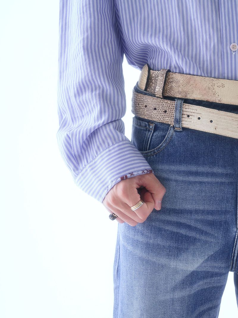 SIGNATURE BACK PATCH HAND-STITCHED CROSS PATCH POCKET STRIPED SHIRT