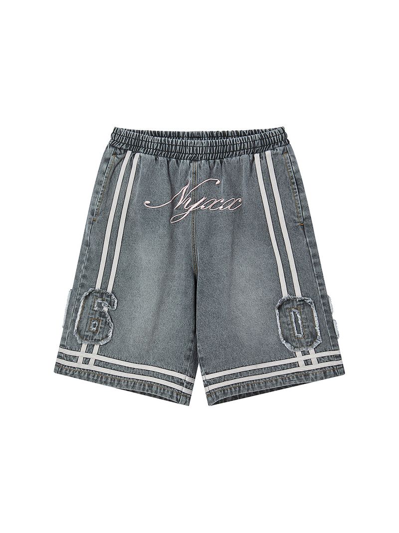 BASKETBALL DENIM HALF PANTS (GREY)