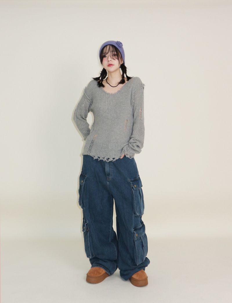 Zelda Double Pocket String Wide Denim Pants