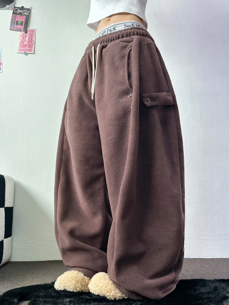 BOTH-SIDES FLEECE SNAP LONG PANTS 🧸🩵🤍6COLOR