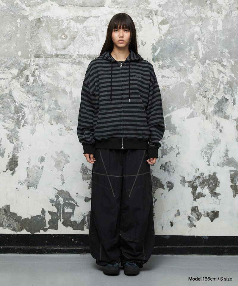 STRIPE BASIC LOGO ZIP-UP HOODIE_BLACK