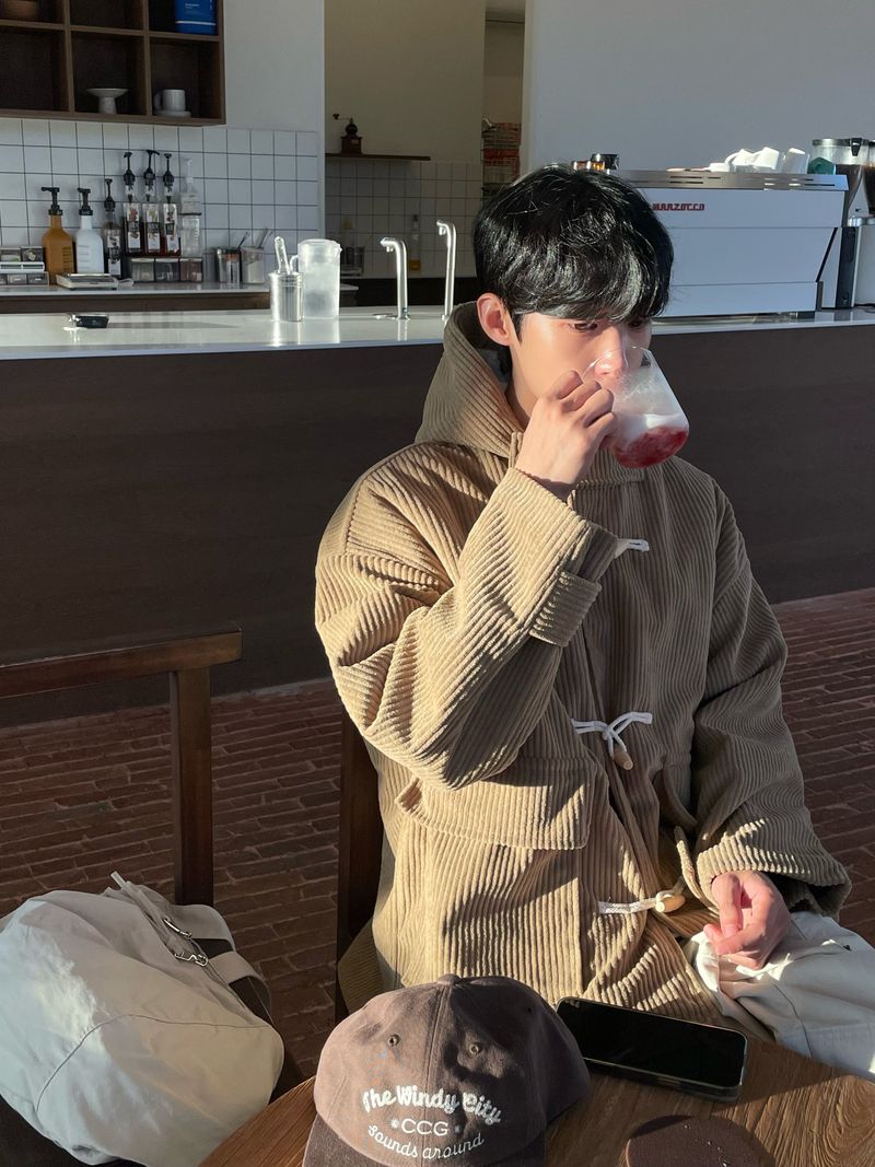 Ribbed Corduroy Duffle Coat (3 Colors)