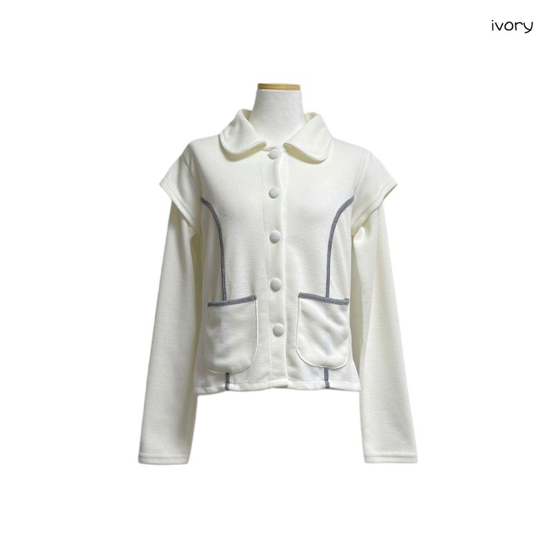 (2color) Piping Layered Sleeve Cardigan