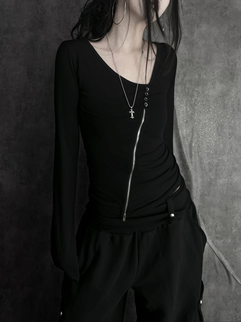 diagonal zipper button T (2color)