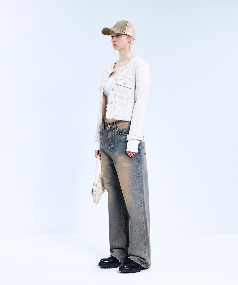 85-VIVAJ048 Multi-Color Crop Tweed Jacket Ivory