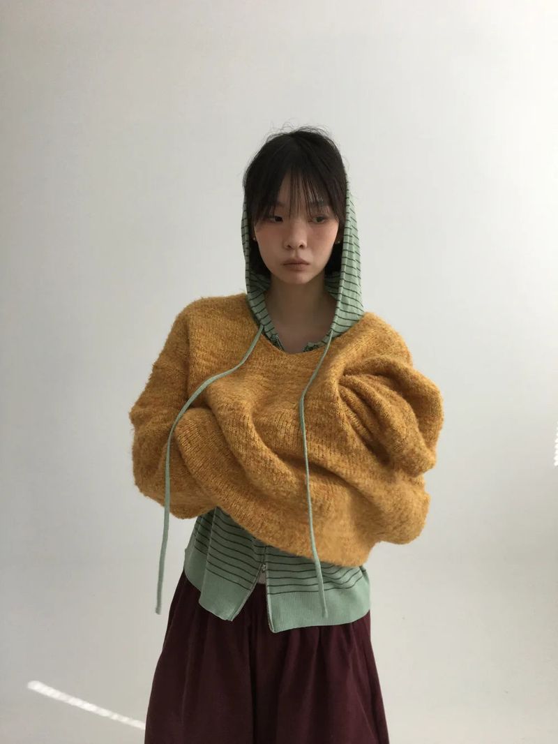 Bobby Striped Knit Zip-Up Hoodie (7color)