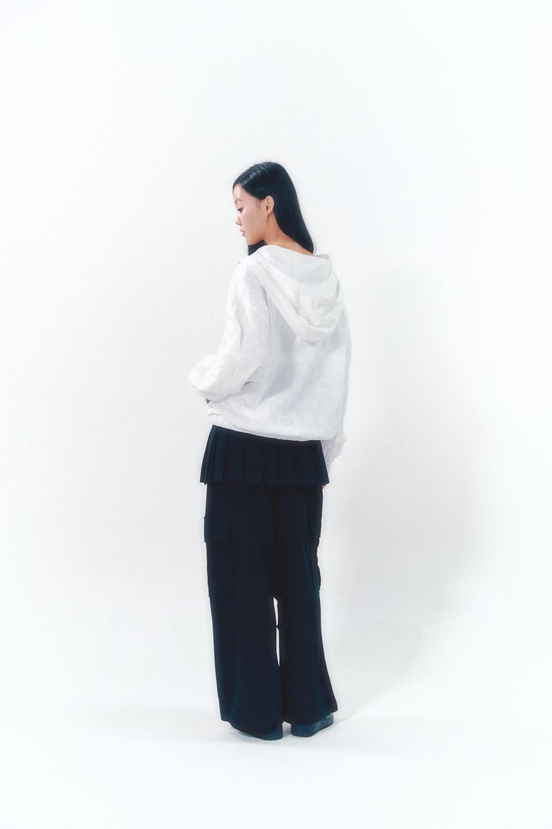 Pleats Skirt Cargo Pants Set Black