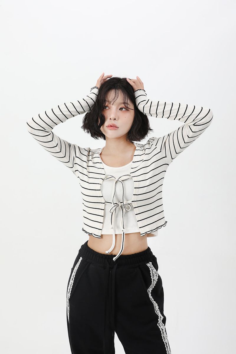 Stripe Ribbon Knit Cardigan