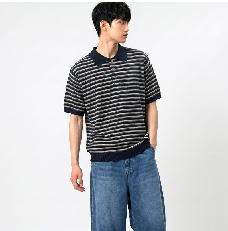 Stripe Crop Half Knit Navy